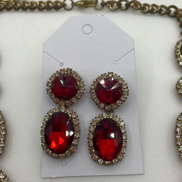 Red - Gem Stone Drop Pendant Necklace Set - Picture 3 of 8